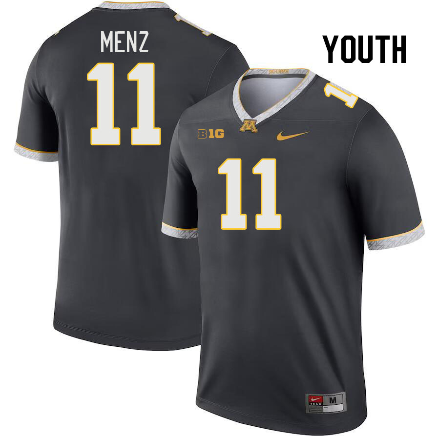Youth #11 Karter Menz Minnesota Golden Gophers College Football Jerseys Stitched Sale-Charcoal